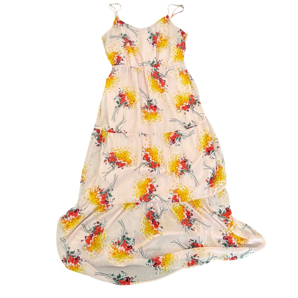 J.Crew Mercantile Pink Sunburst Tiered Maxi Dress‎ Spaghetti Strap Coquette Sz 6